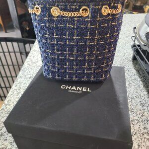 Chanel Beaute VIP Gift Bucket Blue Tweed Chain Strap Crossbody Purse w/box